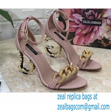Dolce & Gabbana Heel 10.5cm Leather Chain Sandals Light Pink with Baroque D & G Heel 2021 - Click Image to Close